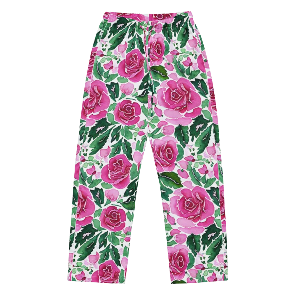 Magenta Rose Garden on Women's Pajama Pants — Front