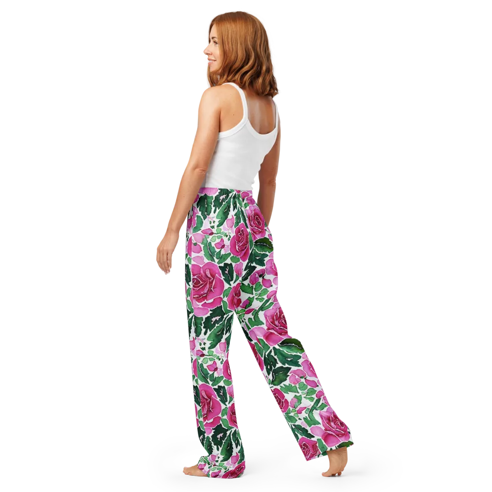 Magenta Rose Garden on Women's Pajama Pants — Back