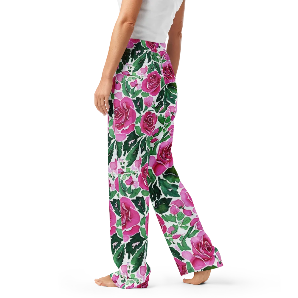 Magenta Rose Garden on Women's Pajama Pants — Left