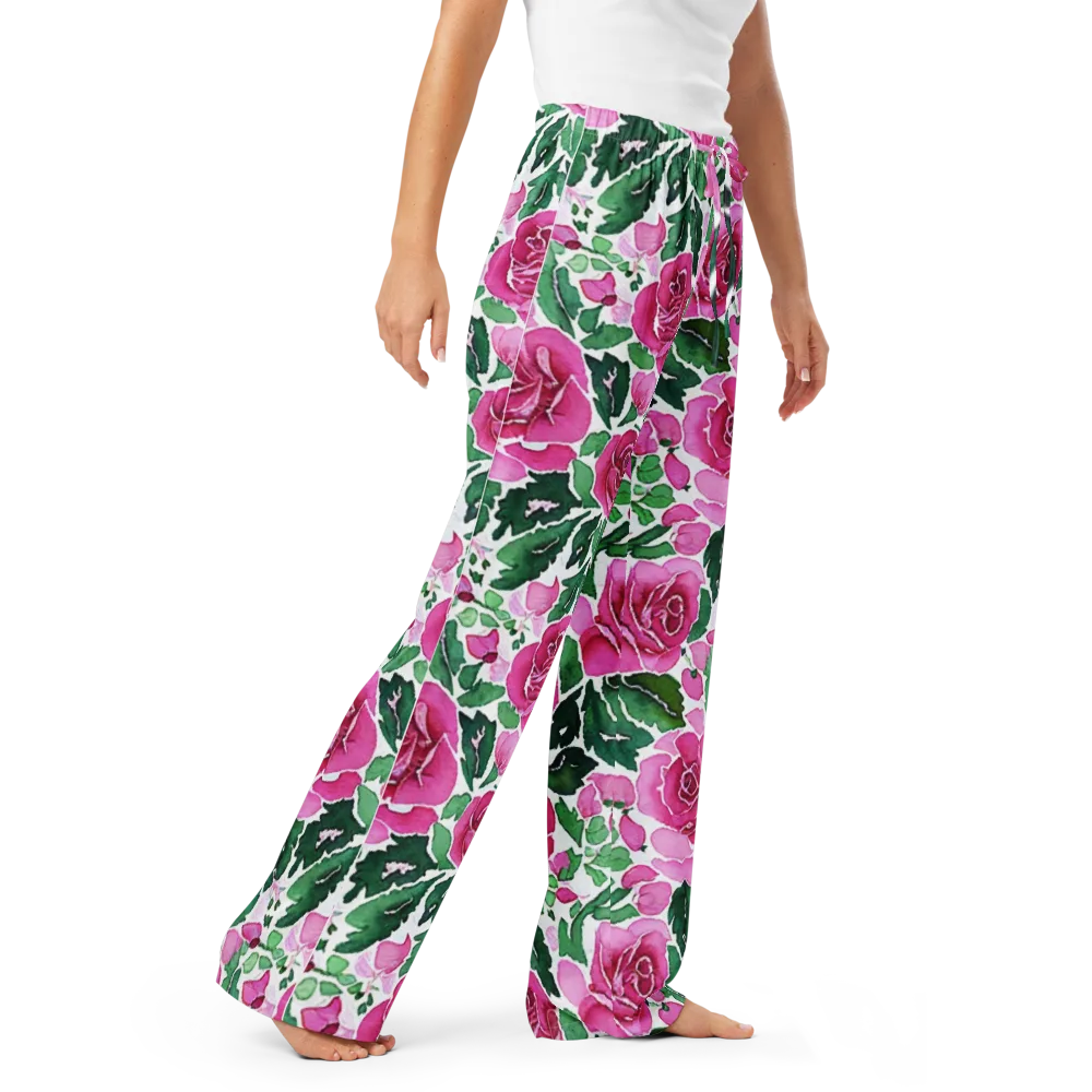 Magenta Rose Garden on Women's Pajama Pants — Right Front