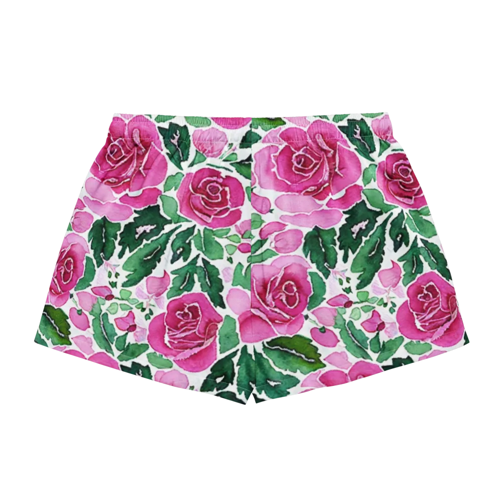 Magenta Rose Garden on Women's Pajama Shorts — Back