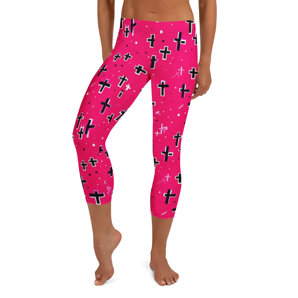 Hot Pink Revival on Capri Leggings — Front