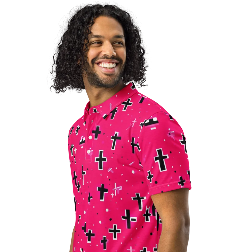 Hot Pink Revival on Men's Slim Fit Polo Shirt — Left Front