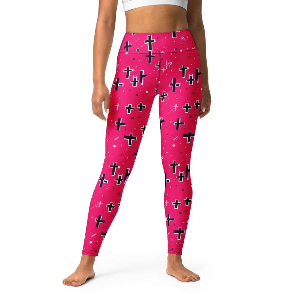 Hot Pink Revival on Yoga Leggings — Front