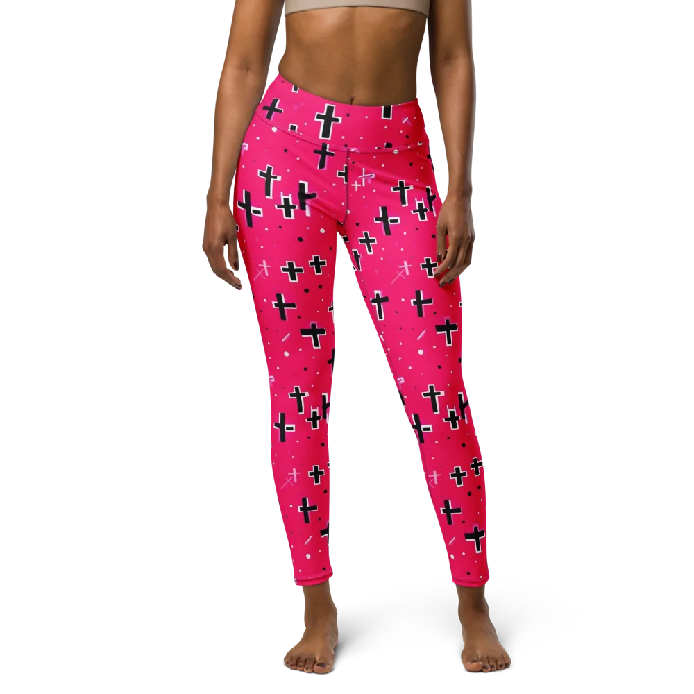 Hot Pink Revival on Yoga Leggings — Front