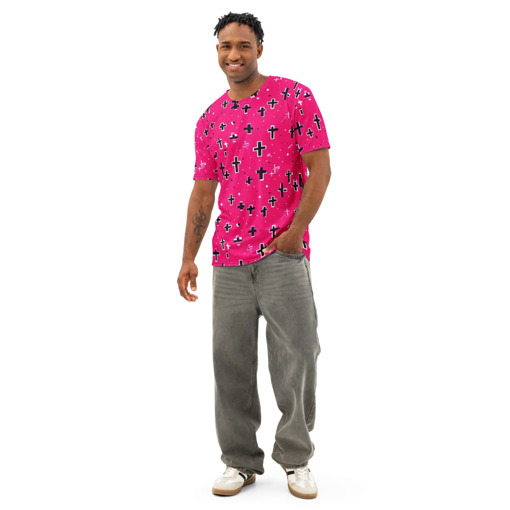 Hot Pink Revival on Men's Cotton Crew Neck T-Shirt — Front