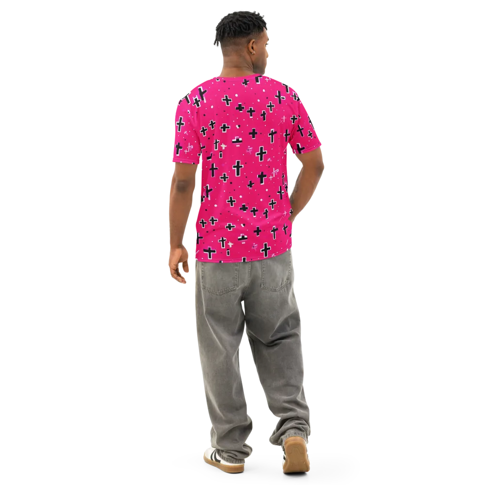 Hot Pink Revival on Men's Cotton Crew Neck T-Shirt — Back