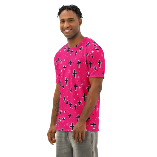 Hot Pink Revival on a Men's Cotton Crew Neck T-Shirt