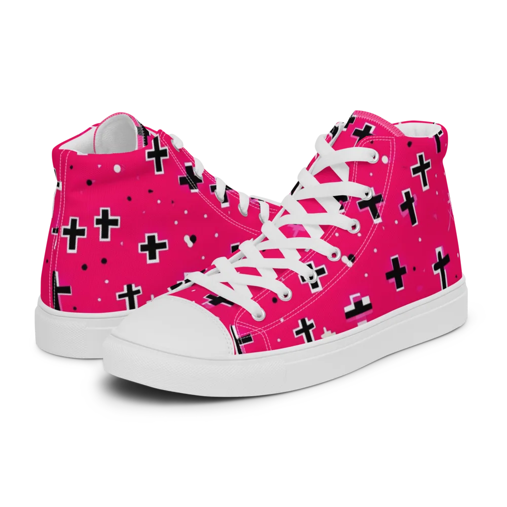 Hot Pink Revival on Men's High Top Canvas Shoes — Left