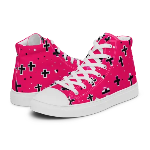 Hot Pink Revival on a Men's High Top Canvas Shoes
