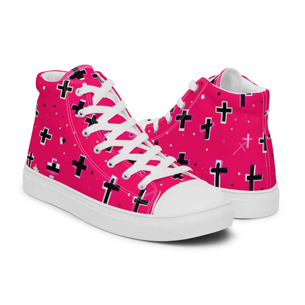 Hot Pink Revival on Men's High Top Canvas Shoes — Right