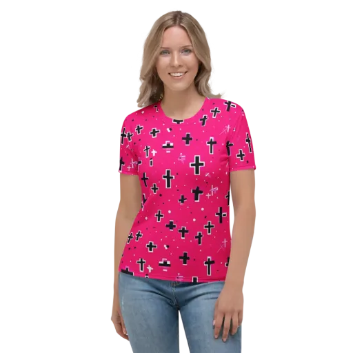 Hot Pink Revival on a Women's Crew Neck T-Shirt
