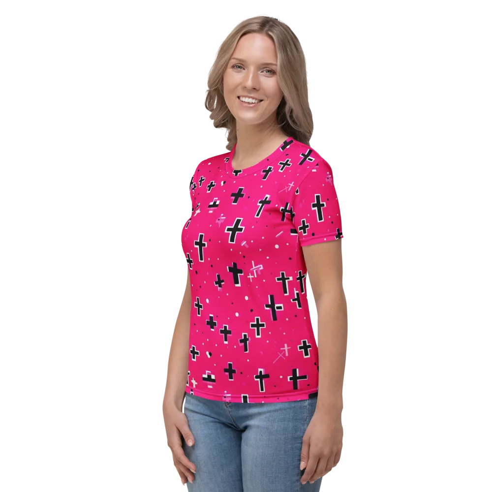 Hot Pink Revival on Women's Crew Neck T-Shirt — Left