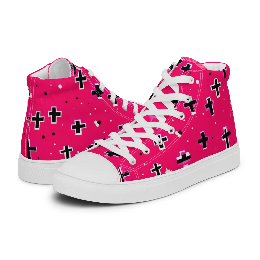 Hot Pink Revival on Women's High Top Canvas Shoes — Left