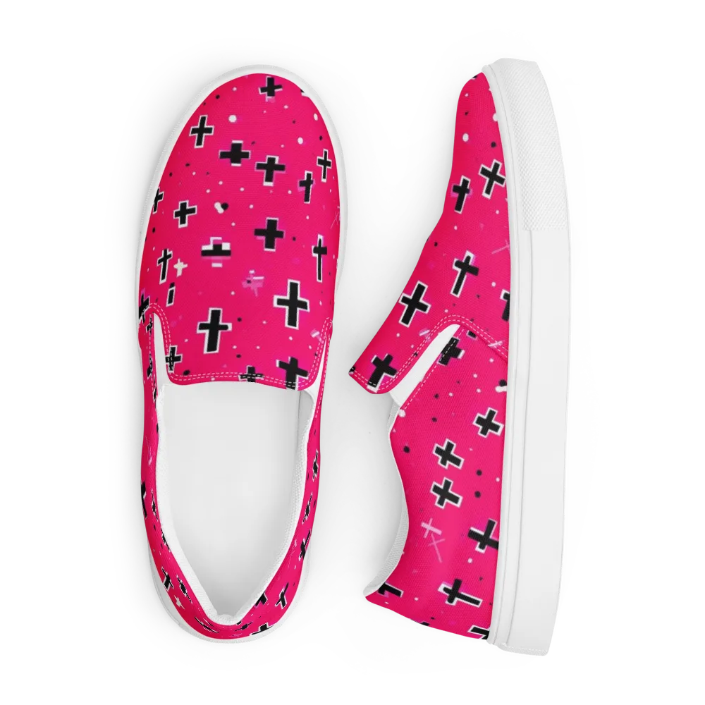 Hot Pink Revival on Men's Slip-On Canvas Shoes — Front
