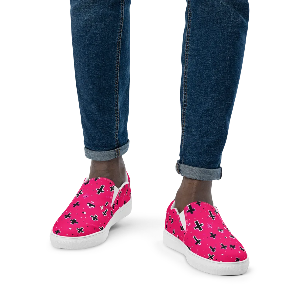 Hot Pink Revival on Men's Slip-On Canvas Shoes — Front