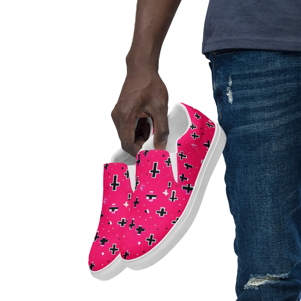 Hot Pink Revival on Men's Slip-On Canvas Shoes — Left Front