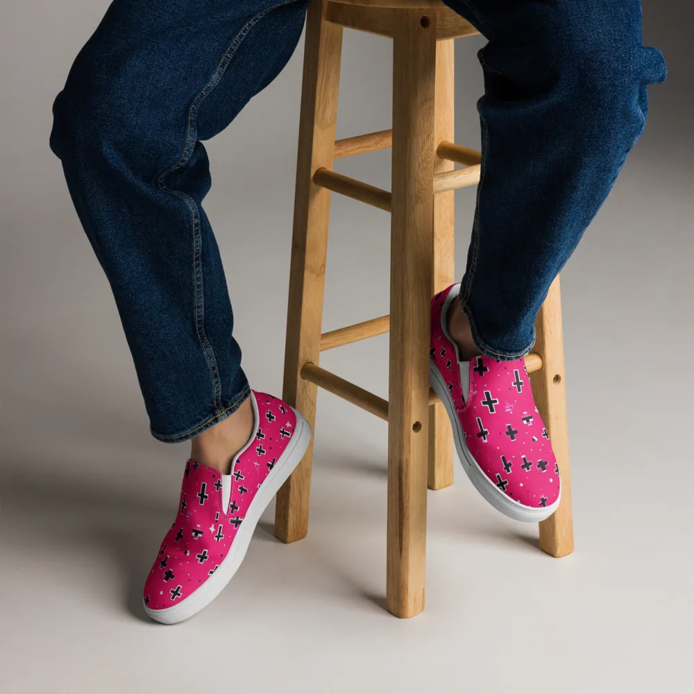 Hot Pink Revival on Men's Slip-On Canvas Shoes — Front