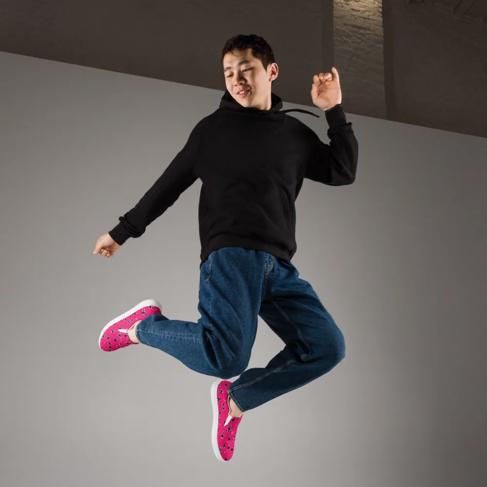 Hot Pink Revival on Men's Slip-On Canvas Shoes — Right Front