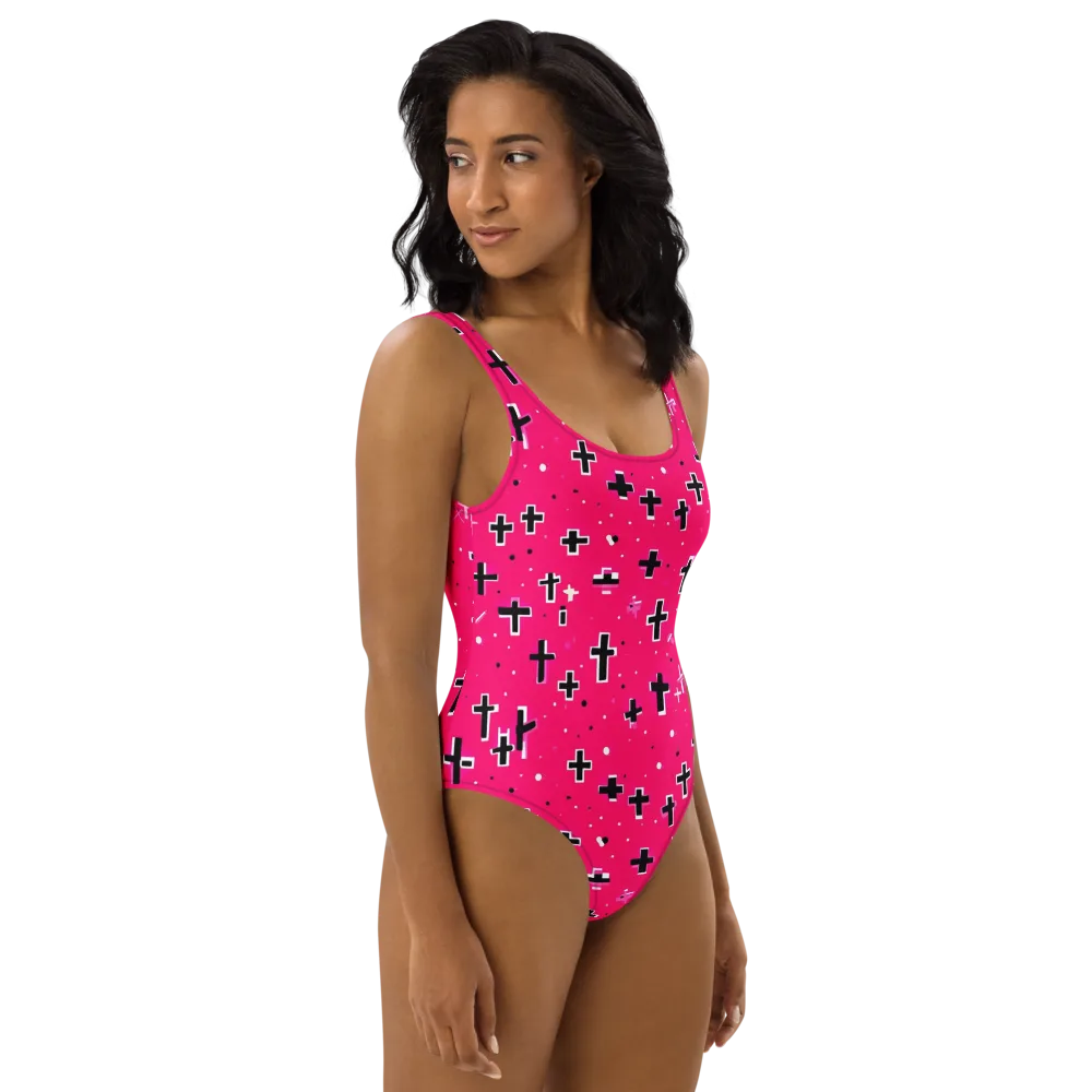 Hot Pink Revival on One-Piece Swimsuit — Right