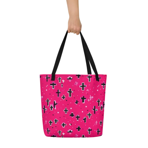 Hot Pink Revival on a Large Tote Bag W/ Pocket