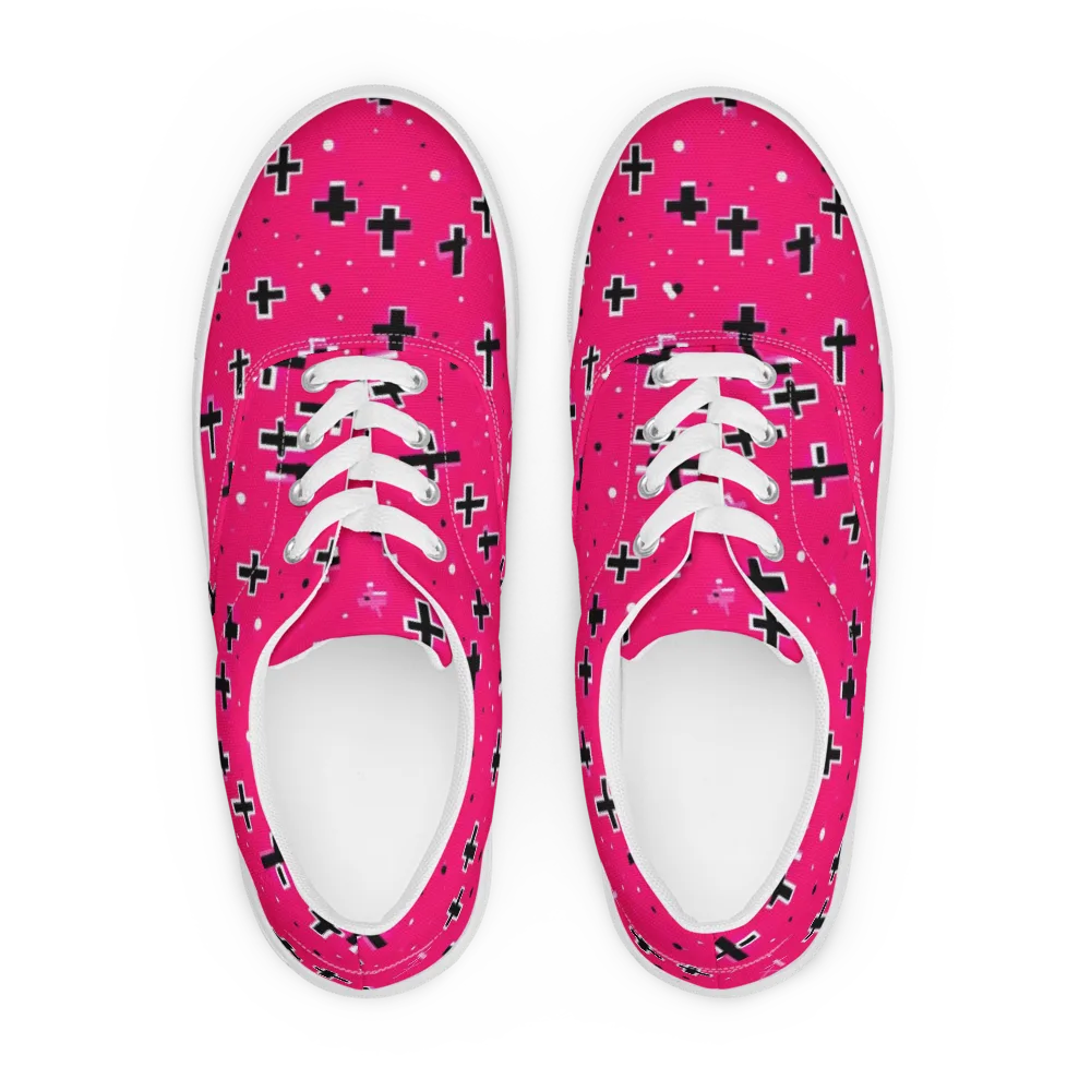 Hot Pink Revival on Men's Lace-Up Canvas Shoes — Front