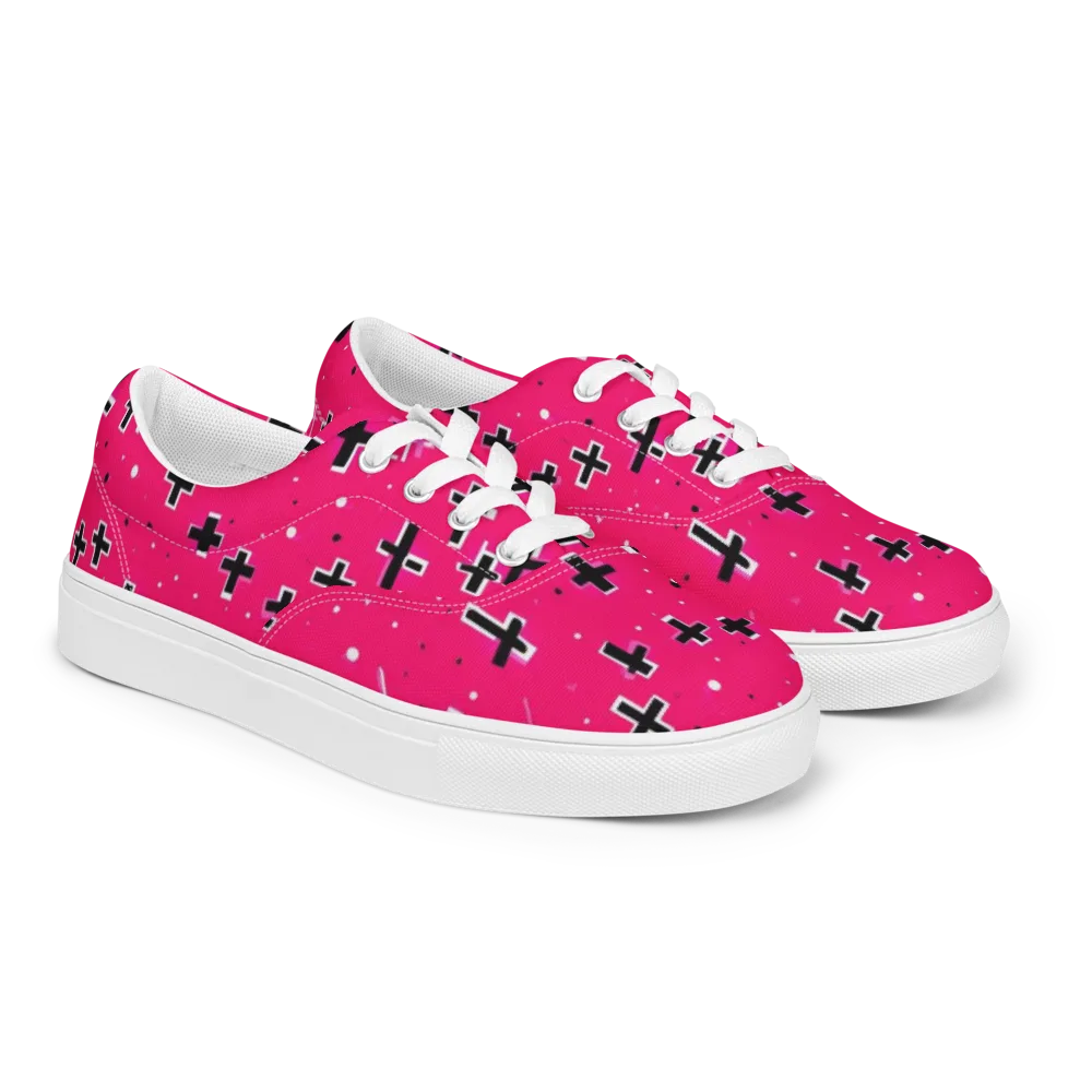 Hot Pink Revival on Men's Lace-Up Canvas Shoes — Right Front