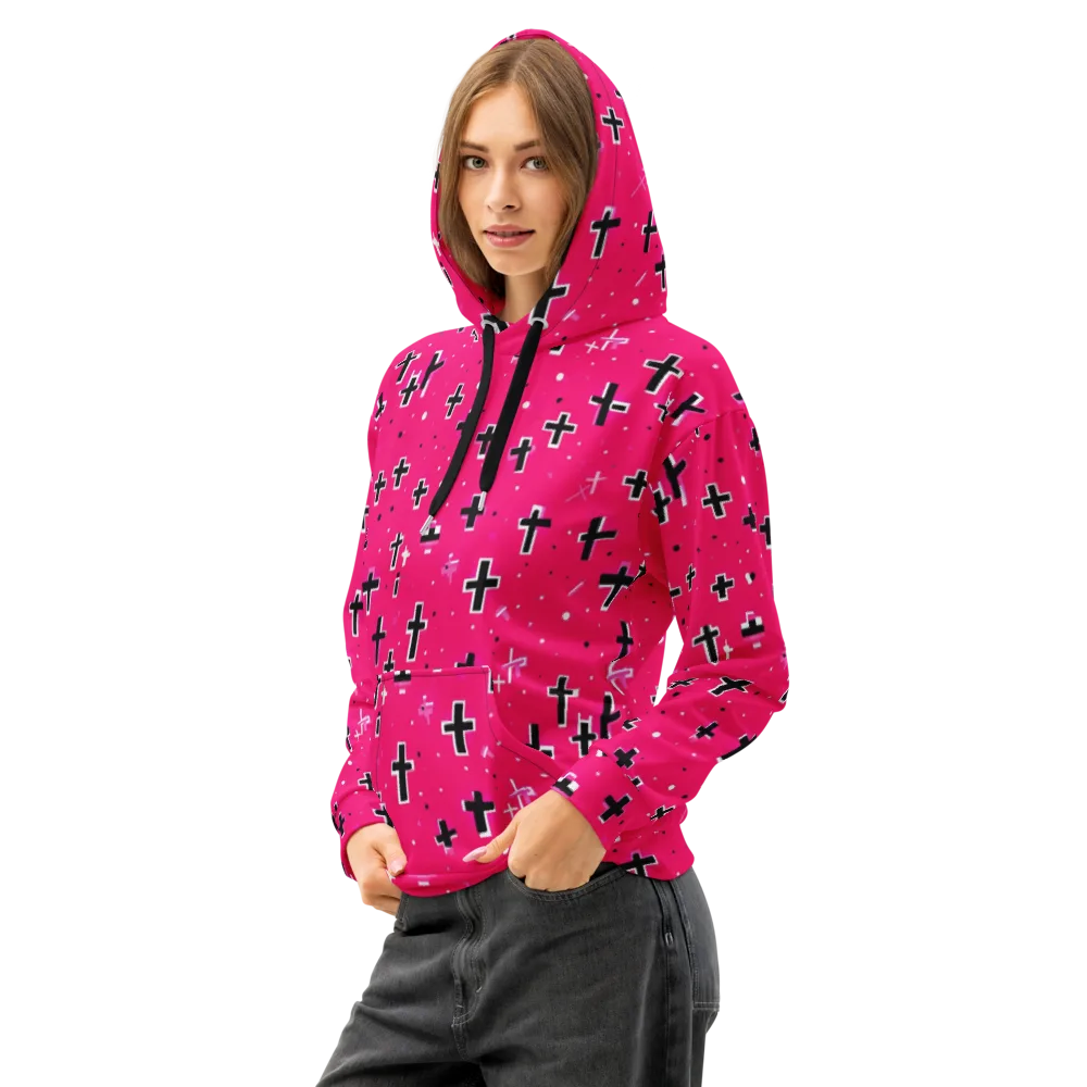 Hot Pink Revival on Cotton Hoodie — Left Front