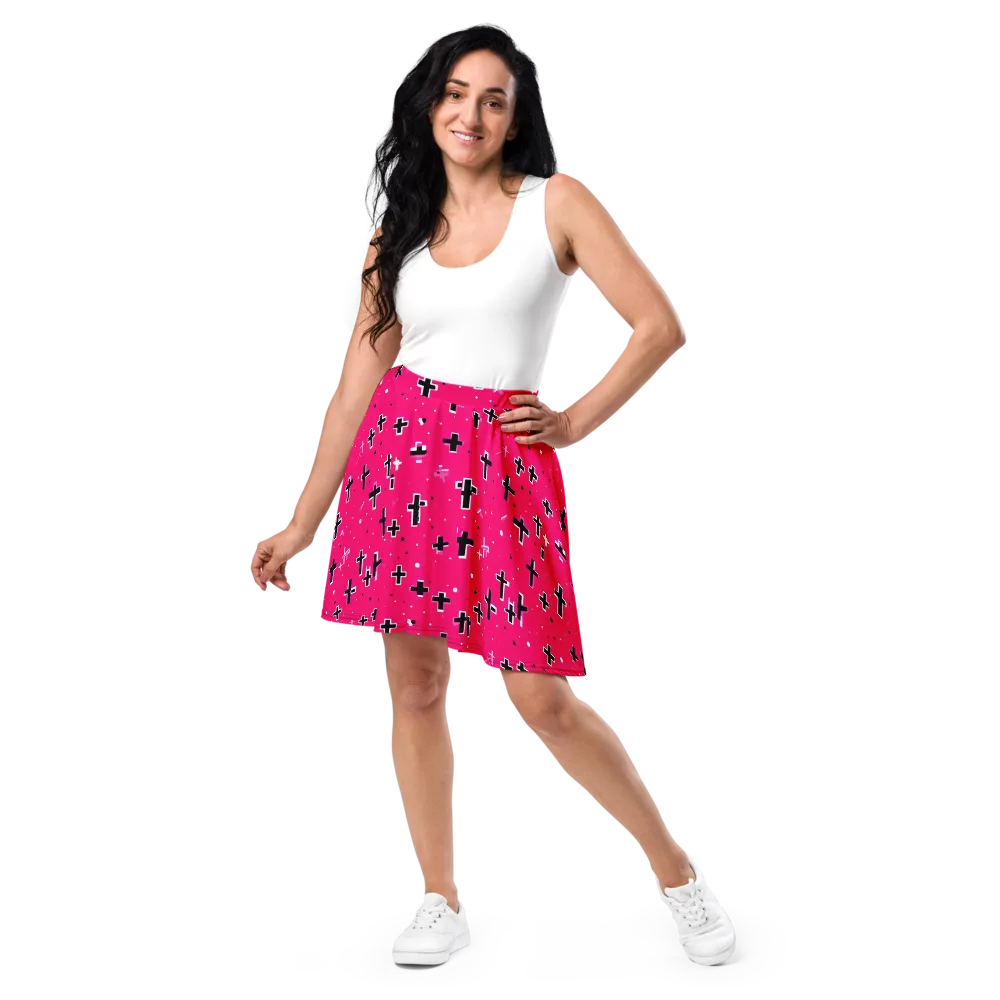 Hot Pink Revival on Skater Skirt — Front
