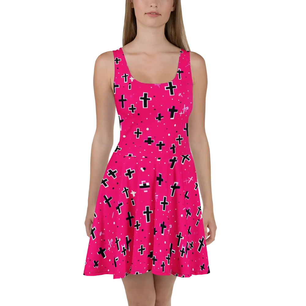Hot Pink Revival on Skater Dress — Front