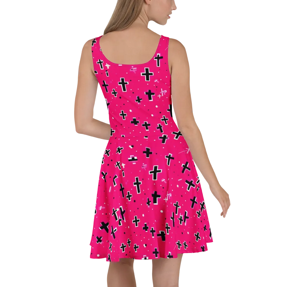 Hot Pink Revival on Skater Dress — Back