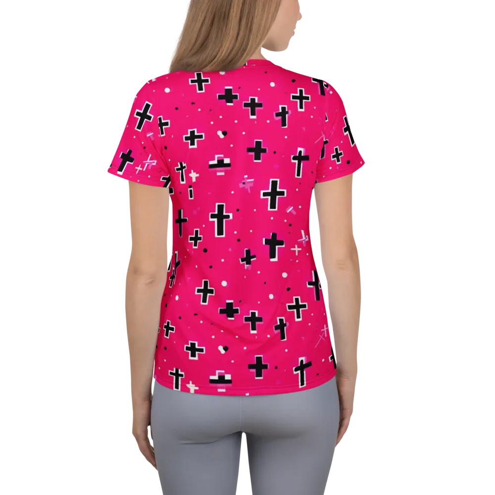 Hot Pink Revival on Women's Athletic T-Shirt — Back