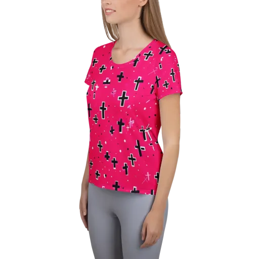 Hot Pink Revival on a Women's Athletic T-Shirt