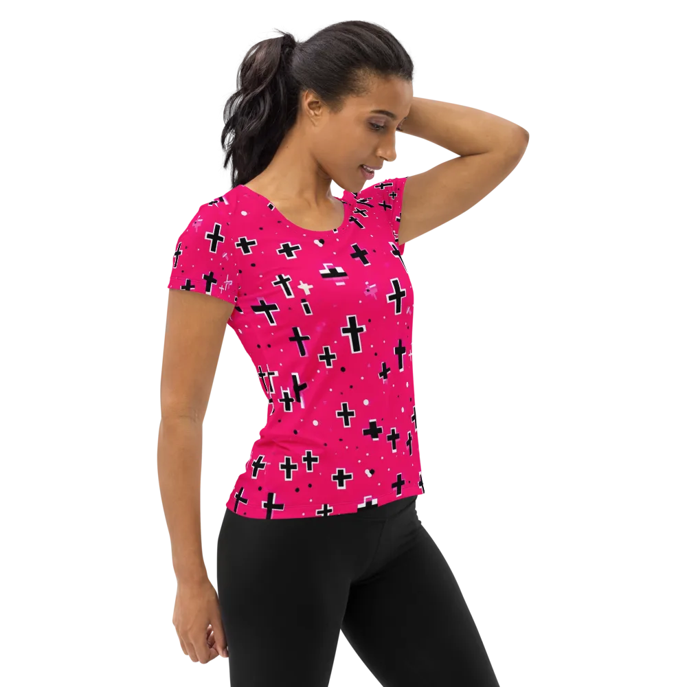 Hot Pink Revival on Women's Athletic T-Shirt — Right