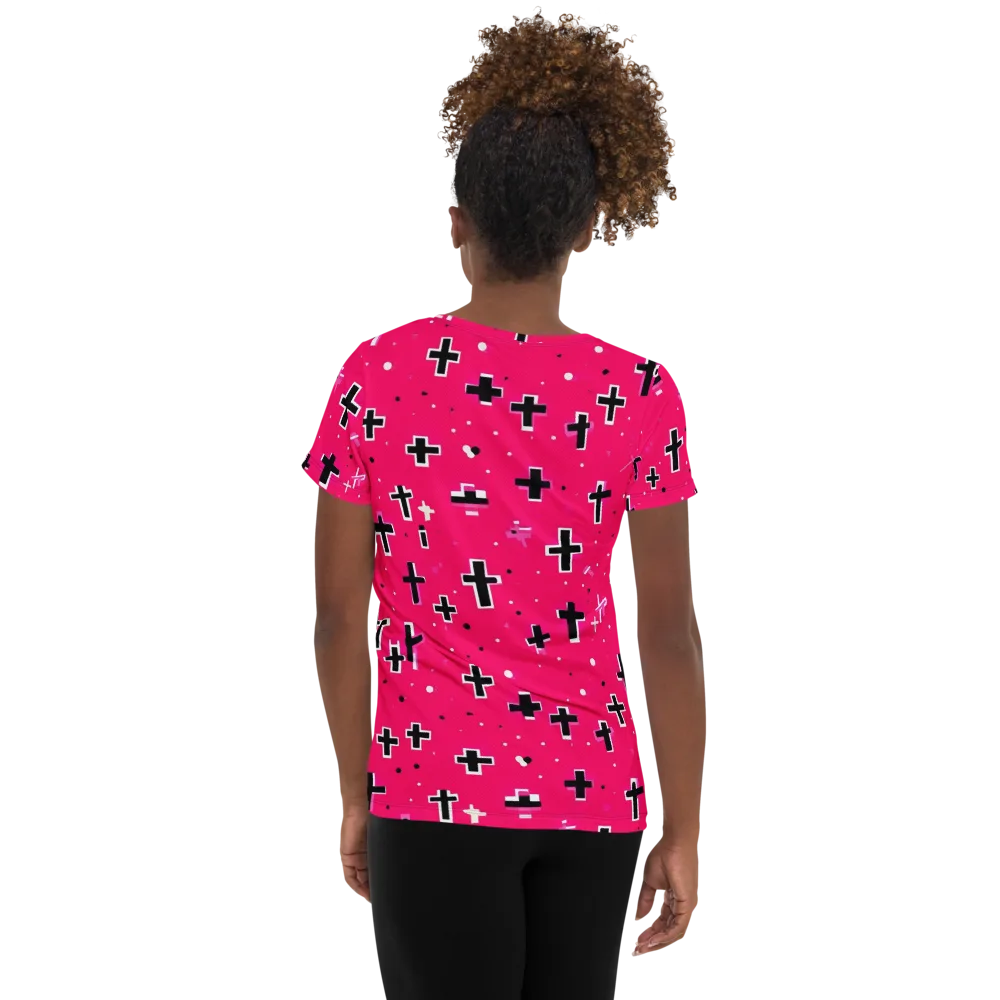 Hot Pink Revival on Women's Athletic T-Shirt — Back