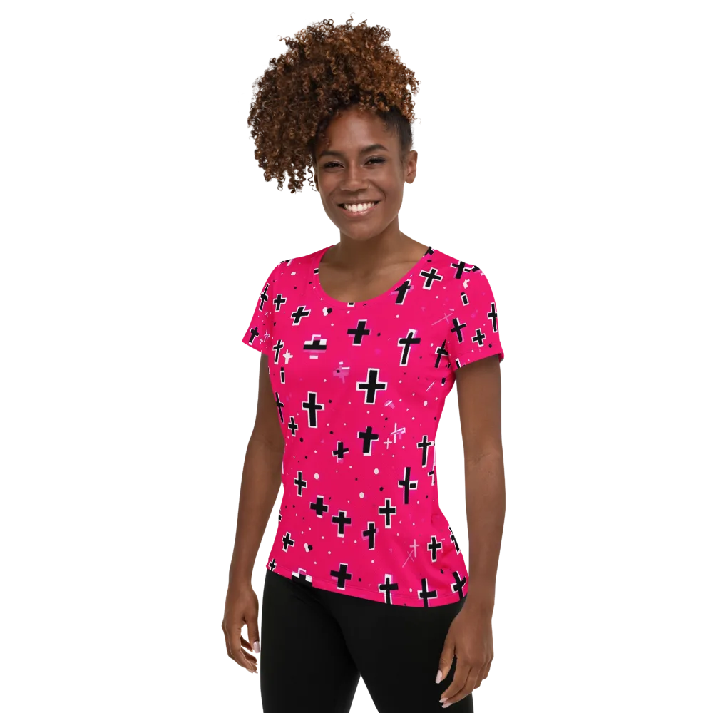 Hot Pink Revival on Women's Athletic T-Shirt — Left