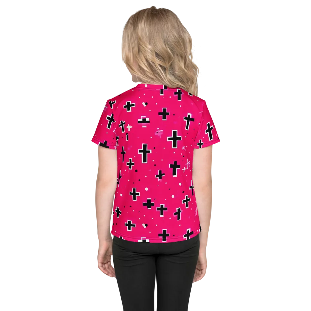 Hot Pink Revival on Kids Crew Neck T-Shirt — Back
