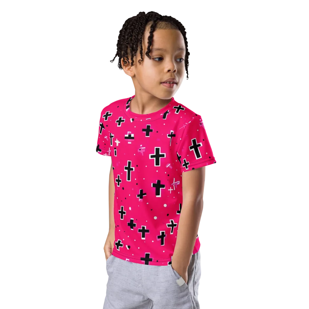 Hot Pink Revival on Kids Crew Neck T-Shirt — Left Front