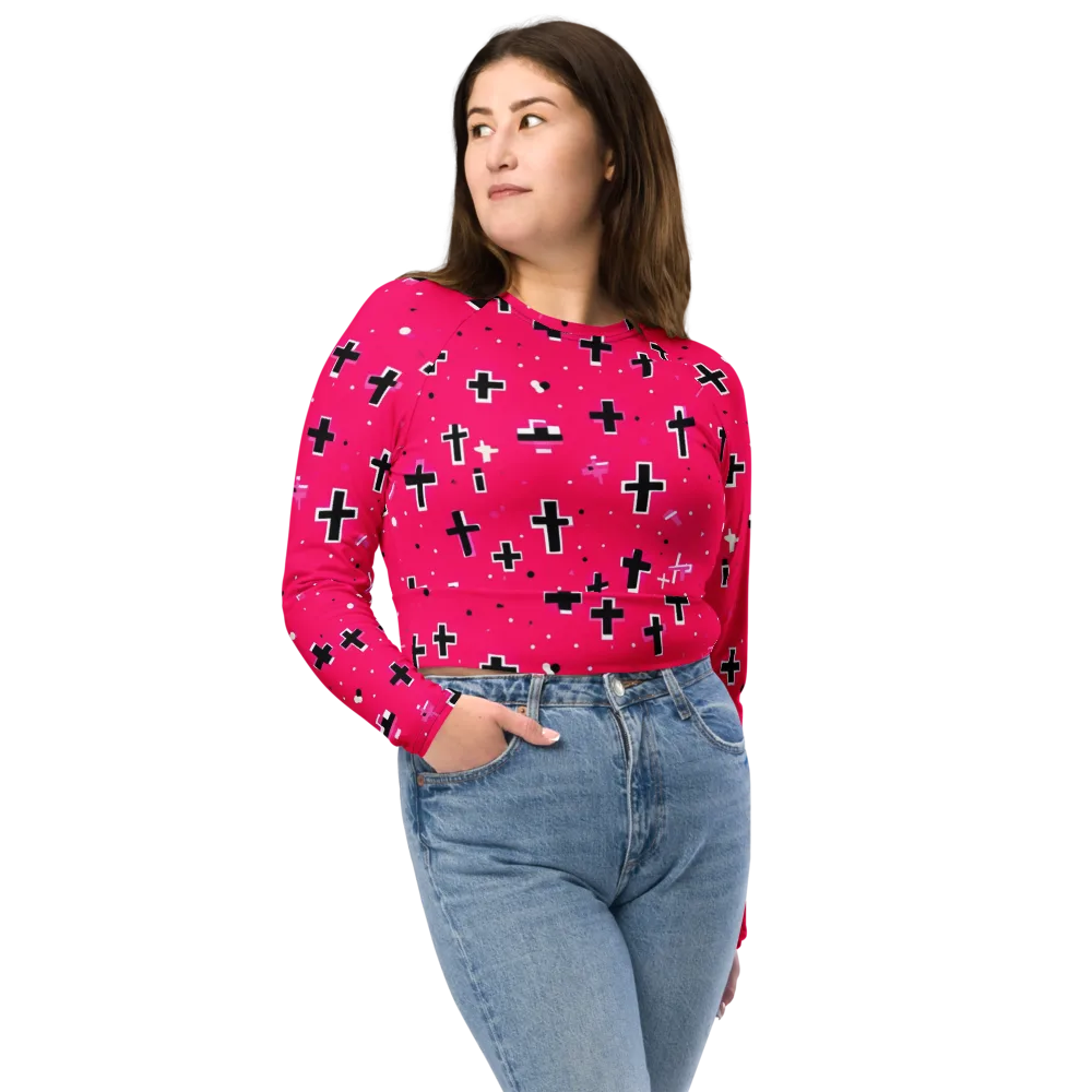 Hot Pink Revival on Long Sleeve Crop Top — Front