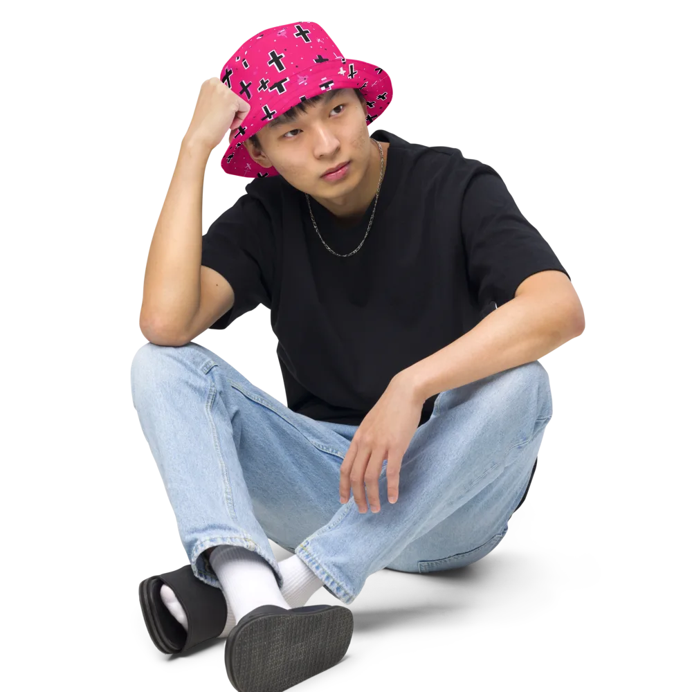 Hot Pink Revival on Reversible Bucket Hat — Front 2 Inside