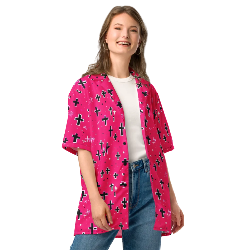 Hot Pink Revival on Button Shirt — Front