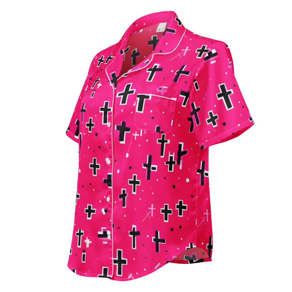 Hot Pink Revival on Women's Short Sleeve Pajama Top — Left Front