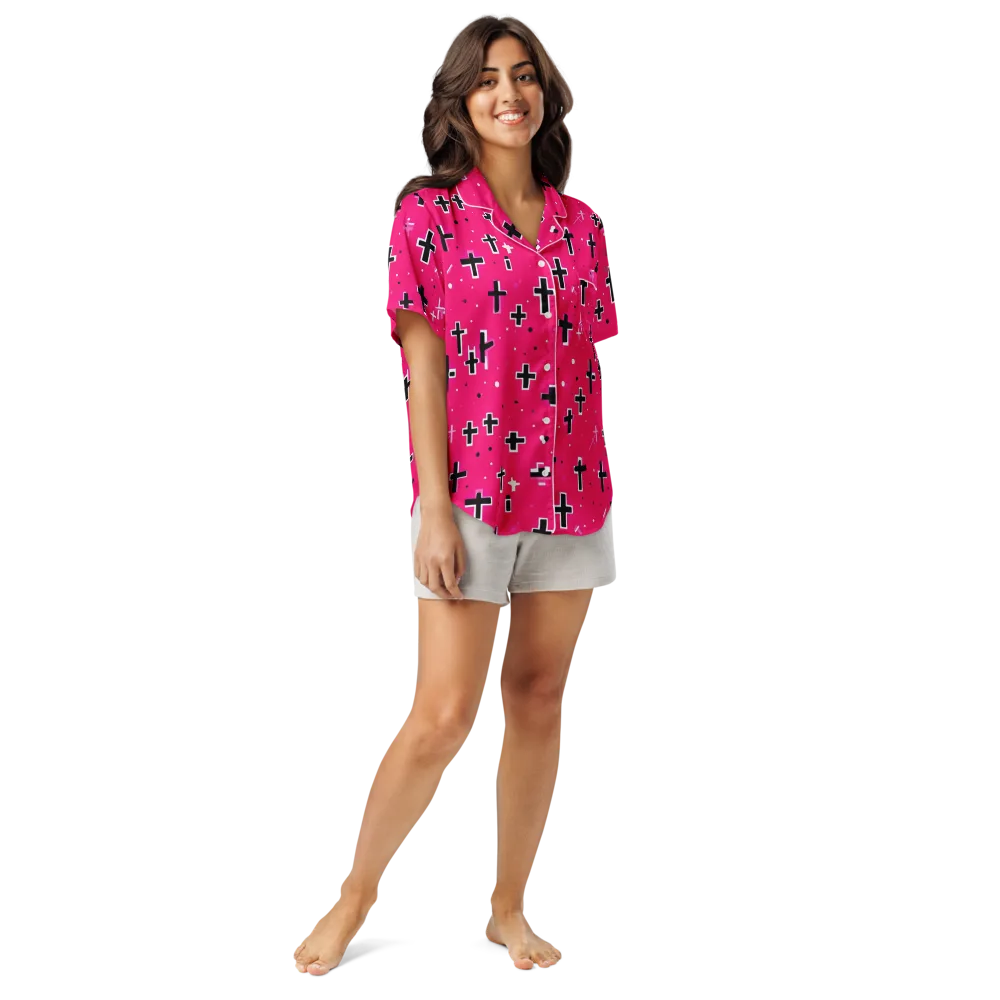 Hot Pink Revival on Women's Short Sleeve Pajama Top — Front