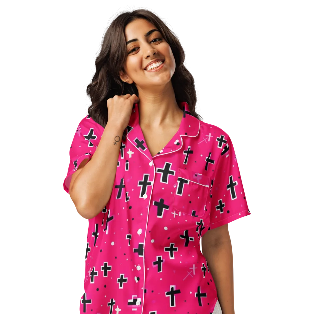 Hot Pink Revival on Women's Short Sleeve Pajama Top — Front