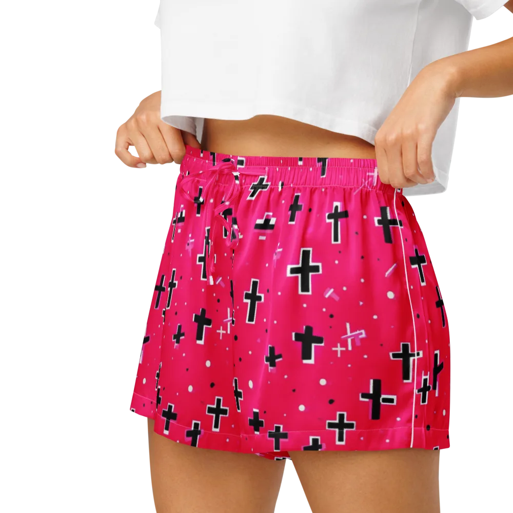 Hot Pink Revival on Women's Pajama Shorts — Left