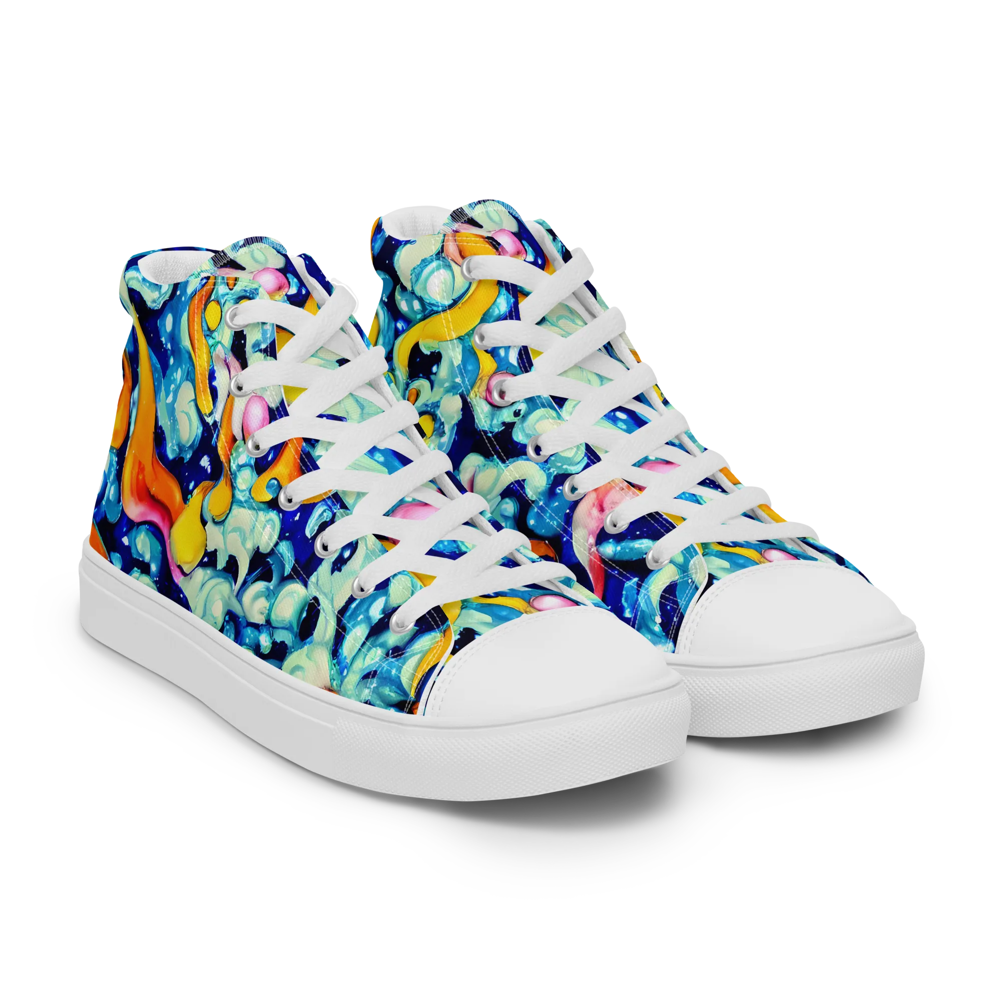 Saturated Splash on Men's High Top Canvas Shoes — Right Front