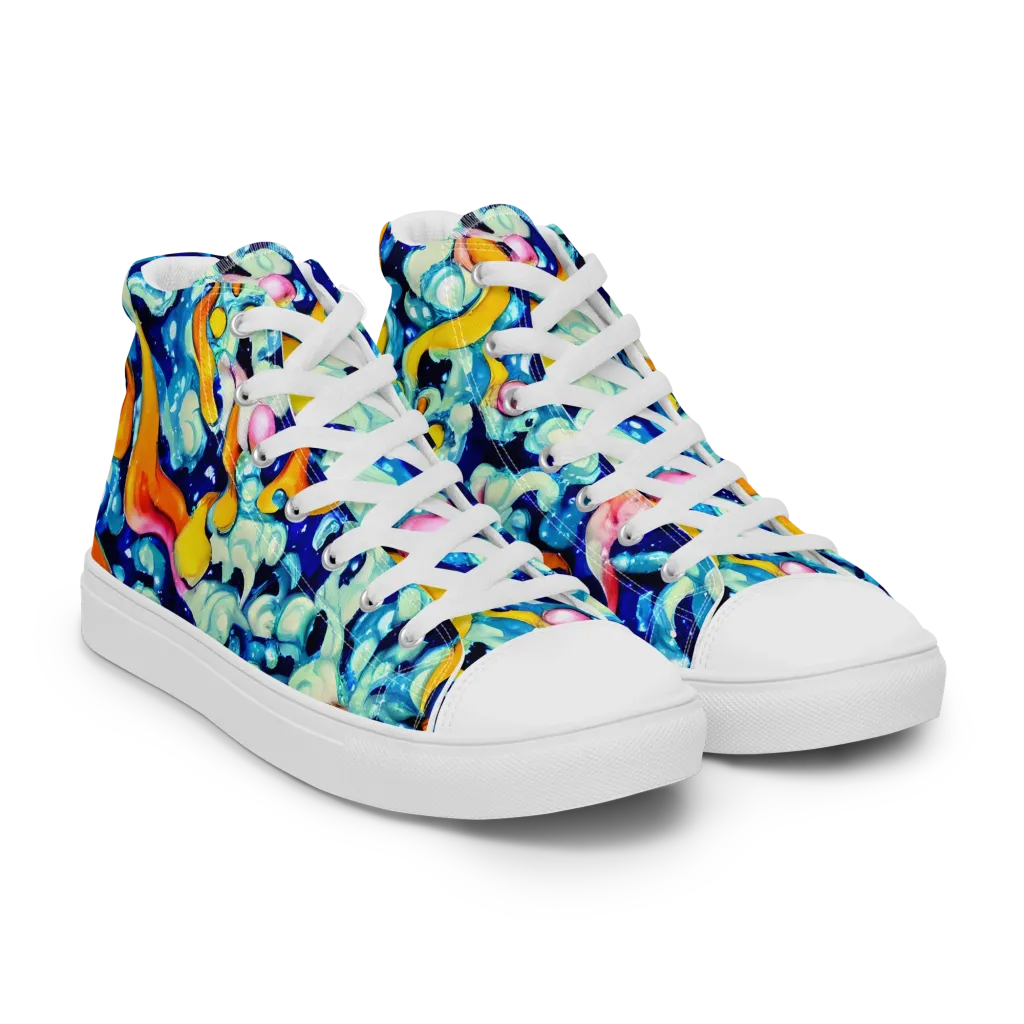 Saturated Splash on Men's High Top Canvas Shoes — Right Front
