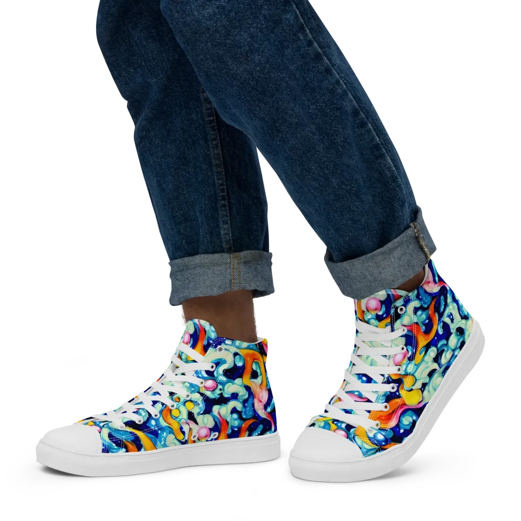 Saturated Splash on Men's High Top Canvas Shoes — Left