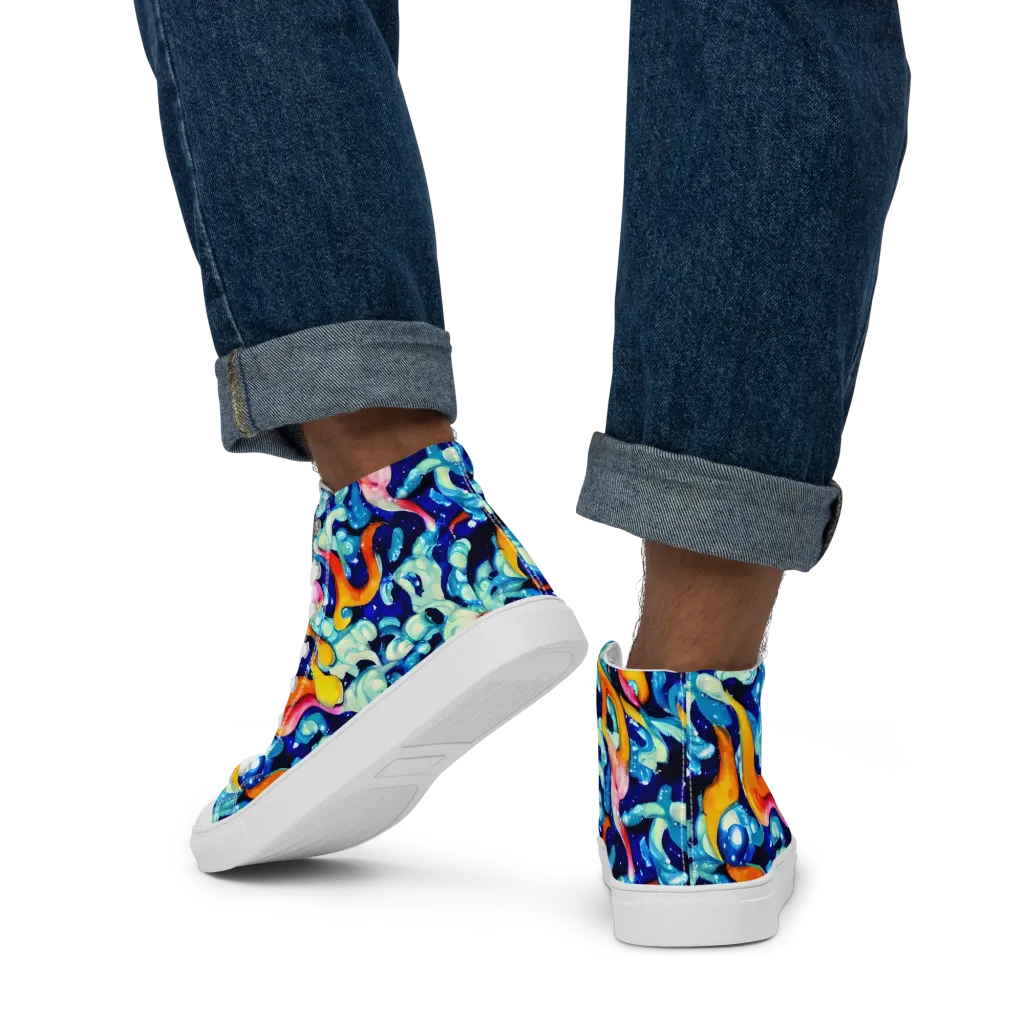 Saturated Splash on Men's High Top Canvas Shoes — Back