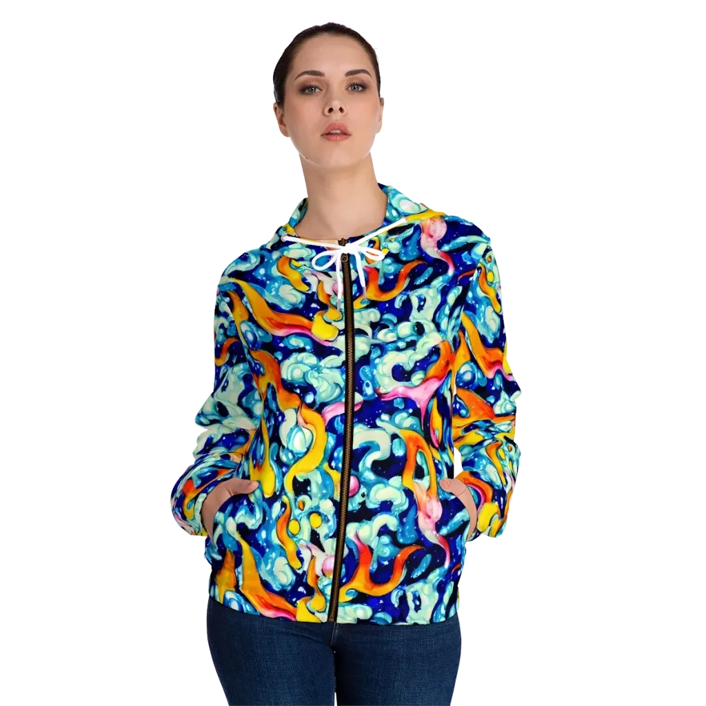 Saturated Splash on Women's Full-Zip Hoodie — Front On Person